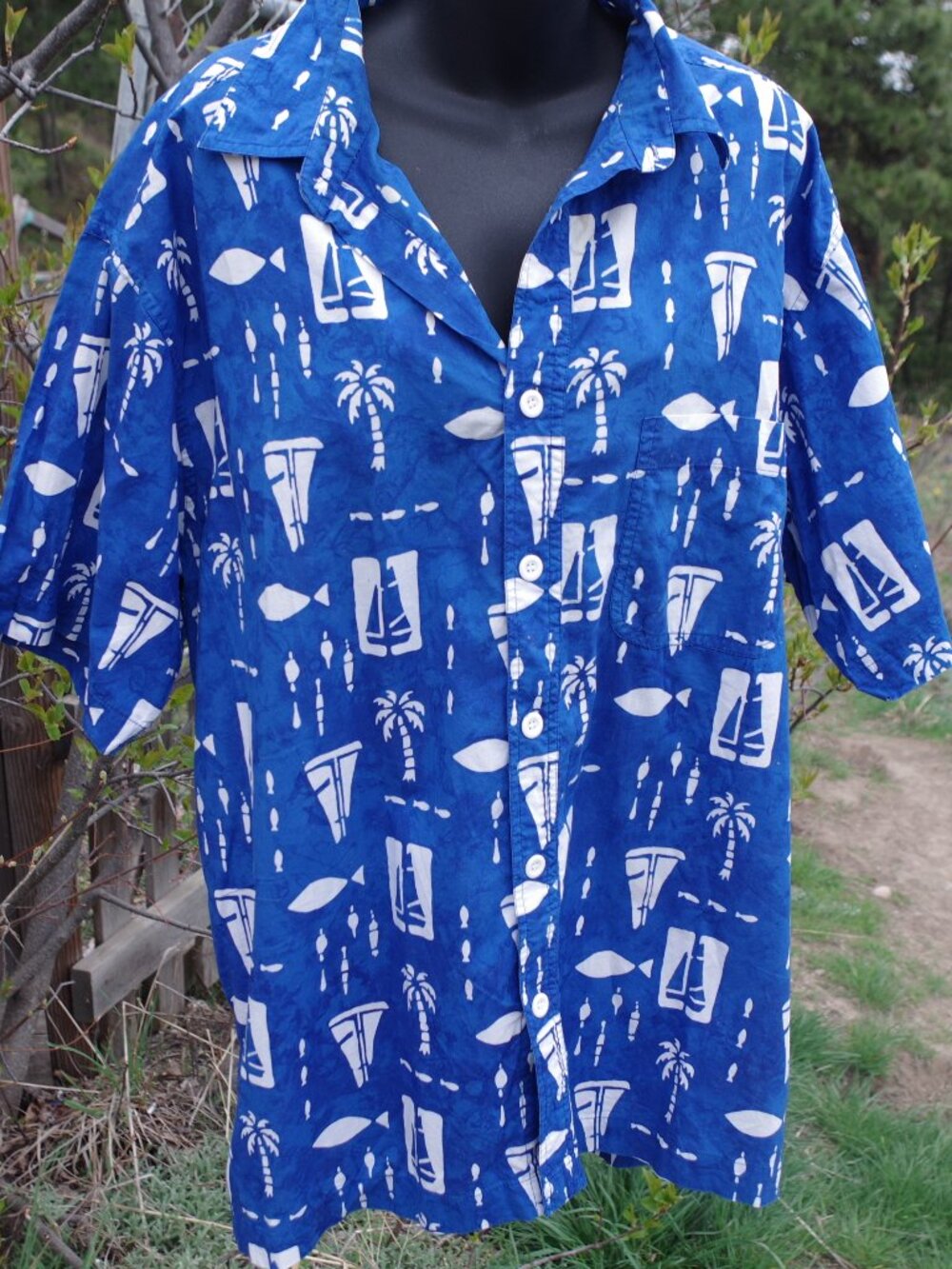 Men's 100% Cotton  Sail Boat Casual Shirt
